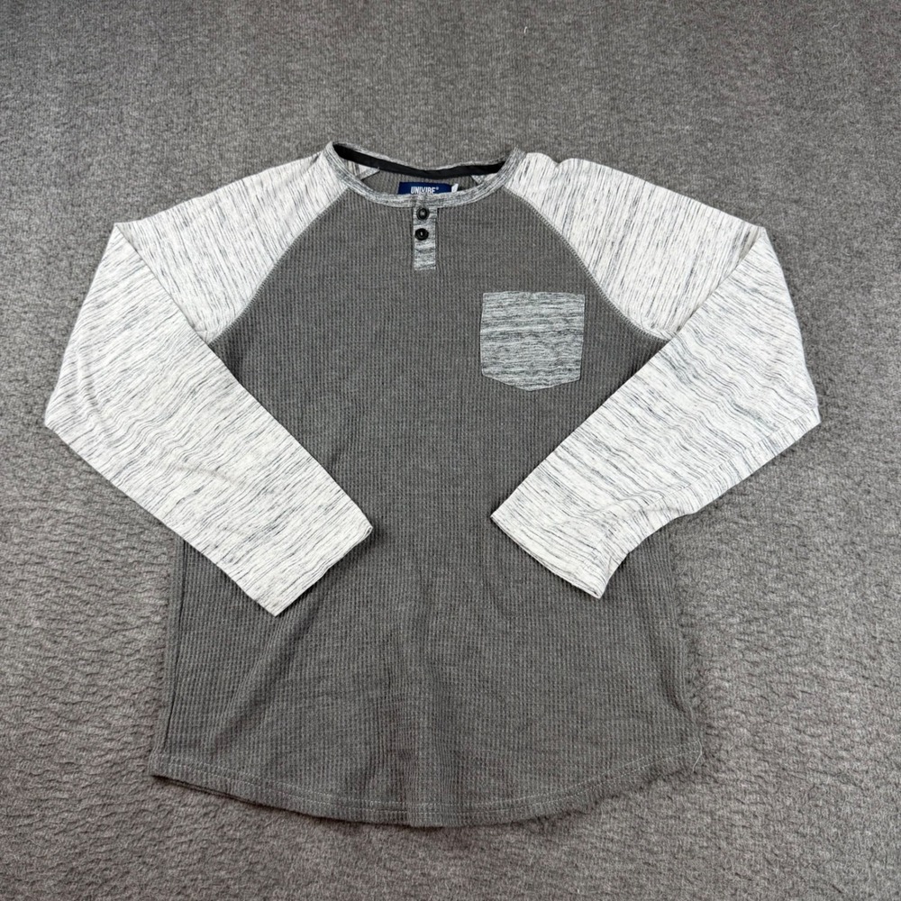 Univibe Henley Shirt Men's XL Grey Waffle Knit Raglan Long Sleeve Pocket